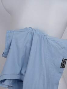 SHEIN EZwear 女士休闲日常通勤字母印花短袖褶皱修身露脐T恤，夏季 - 淺藍色 - 查看 10