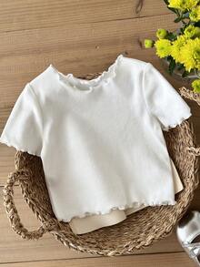 SHEIN Baby Girl Knitted Solid Color Fitted Casual Top - White - View 9