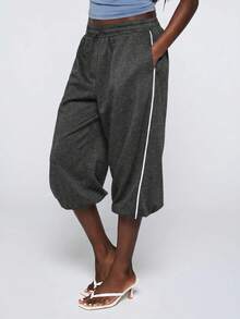 COUREZ Side Stripe Capri Pants / Y2K Autumn Women's Clothing Fall Women's Clothing Autumn Clothing Outwear Pants Capri Pants For Women Summer Outfits - Dark Grey - View 1