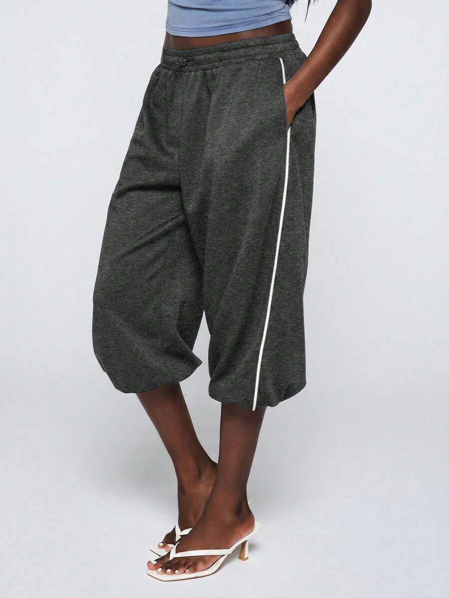 COUREZ Side Stripe Capri Pants / Y2K Autumn Women's Clothing Fall Women's Clothing Autumn Clothing Outwear Pants Capri Pants For Women Summer Outfits - Dark Grey - View 1