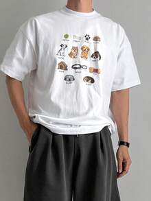 DAZY White Short Sleeve T-Shirt With Puppy Graphic & Letter Print For Men - White - View 6