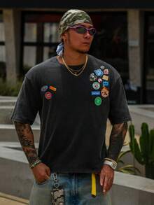 DAZY 短袖黑色水洗破舊圖案印花短版街頭風男士T恤 - 黑色 - 查看 6