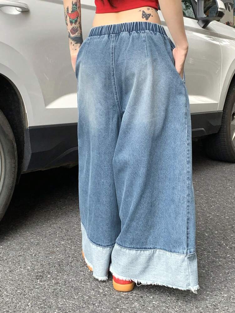 Women's Summer New Loose Casual Straight Leg Cropped Rolled Hem Patchwork Decor Daily Casual Beach Vacation Denim Jeans