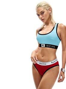 EasyFave 3pcs Women's Fashionable Letter Printed Bras Set - Multicolor - View 3