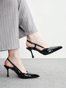 CUCCOO BIZCHIC 優雅簡約大方、時尚百搭，休閒職場通勤女款後空高跟鞋 - 黑色, - 查看 5
