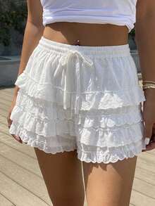 DAZY Women Lace Patchwork Short Elegant Shorts, White, All Season,Skorts Fall - White - View 9