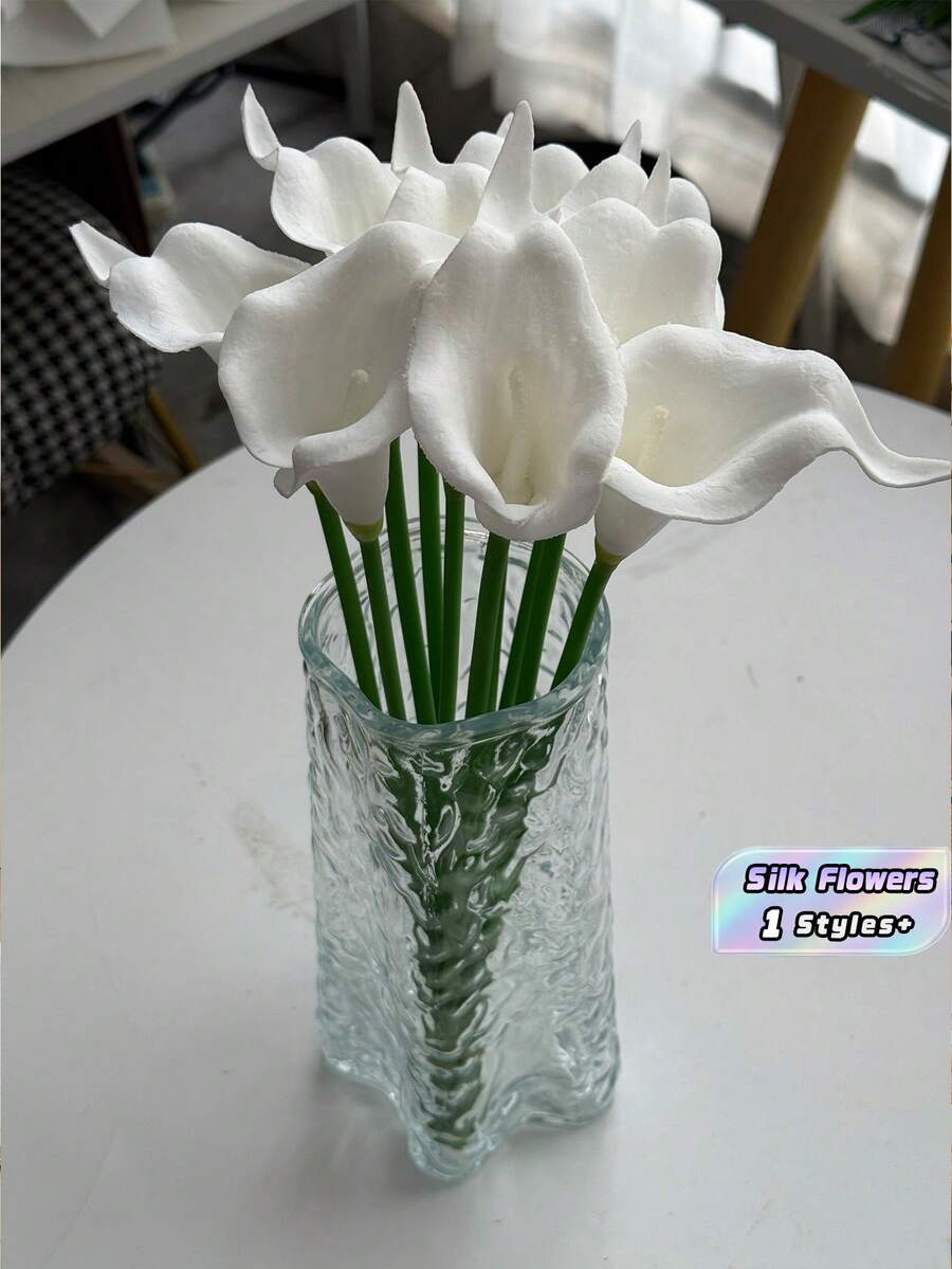 20pcs White Artificial Calla Lilies, Real Touch Silk Flowers For Wedding Bouquets, Home, Office & Kitchen Decor - White - View 1