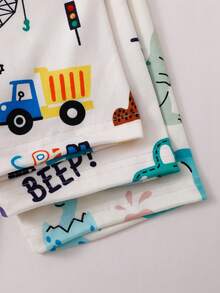SHEIN GraphicGems 6pcs/Set Boy's And Young BoyCute Cool Dinosaur Car & Construction Vehicle Print Short Sleeve Shorts Knit Comfortable Soft Snug Fit Pajamas Loungewear Set - Multicolor - View 5