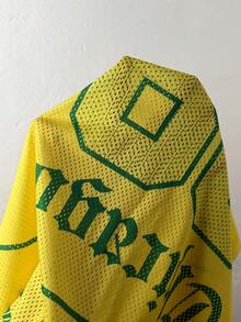 Coolane Women's Summer Y2K Sporty Streetwear Vintage Breathable Mesh Graphics Number Pattern Football Brazil Jersey T-Shirt Back-To-School Green And Yellow - Yellow - View 7