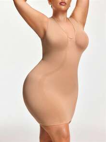 SHAPORA Vestido ajustado sin mangas, sin costuras, color piel, de talla grande - Albaricoque - Ver 2