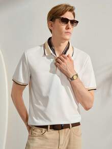 VeloEdit White Men's Contrast Color Polo Shirt, Suitable For Outings, Parties And Office Wear Old Money Summer Vacation Style Gift - White - View 1