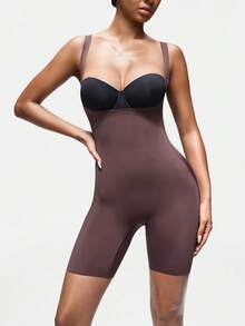 SHAPORA 1件装女士舒适简约连体塑身衣，咖啡棕色 - 咖啡棕 - 查看 3