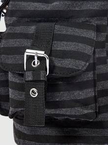ROMWE Anime Mochila casual de moda con rayas de estilo universitario, gran capacidad y múltiples bolsillos, con colgante de gato y parche de cruz con alas, adecuada para ir al trabajo, la escuela y viajar - Cruz a rayas - Ver 5