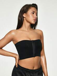 SHAPORA Seamless Front Closure Strapless Women's Tube Bra - Black - View 4