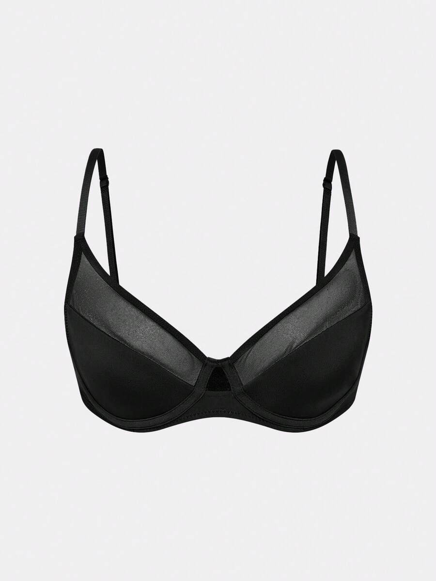 SHAPORA Thin Mesh Splicing Sexy Lingerie, Supportive Underwire Bra For Large Bust, Lift & Enhance Cleavage, Prevent Sagging - Black - View 1