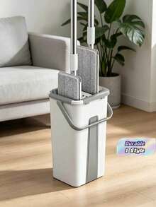 1 Set Home Cleaning Mop And Bucket Kit, Includes 4 Mop Pads, Hands-Free Flat Mop, Bucket With Mop, Dry & Wet Use, Suitable For Tile, Marble, Hardwood Floor Cleaning, Cleaning Supplies, Cleaning Tools, Christmas Gift - White Grey - View 1