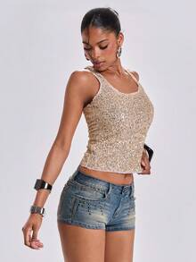 ROMWE Summer Y2K Baddie Music Festival Vintage Studded Distressed Super Low-Rise Denim Mini Shorts For Women - Blue - View 4