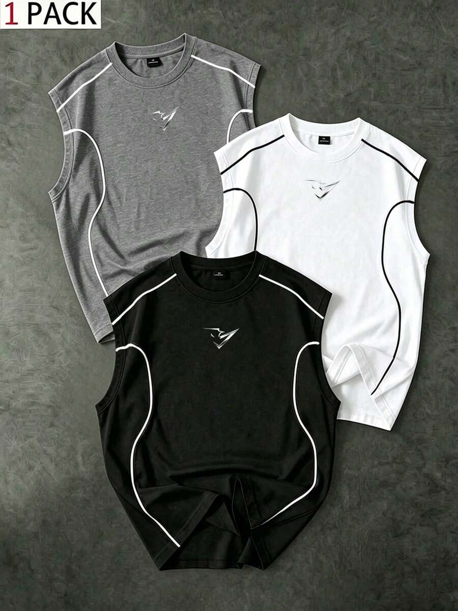 Sport MetroGents 男士幾何印花圓領休閒健身運動背心,健身房、度假 - 彩色 - 查看 1