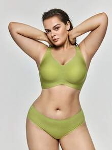SHAPORA Plus Size Women's Seamless Jelly Strap Soft Support Bra Wireless Push-Up Bra With Molded Cups - Green - View 4
