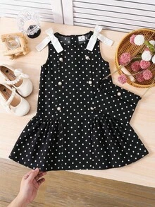 SHEIN 少女編織圓點圓領無袖休閒洋裝附斜背包 - 彩色 - 查看 3