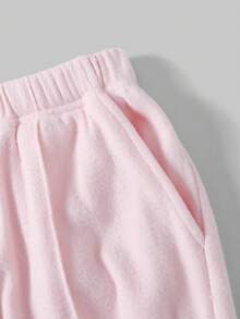 SHEIN Tween女孩休閒日常百搭舒適圓弧下擺夾克外套與長褲套裝 - 粉色 - 查看 6