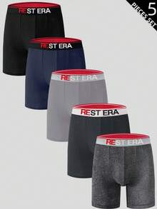 EasyFave 5pcs/Pack Men's Letter Print Boxer Briefs - Multicolor - View 6