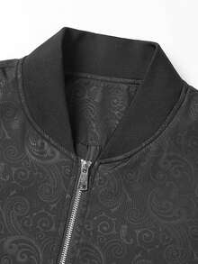 Manfinity Homme Plus Size Men's Printed Long Sleeve Zip-Up Casual Baseball Jacket - Black - View 3