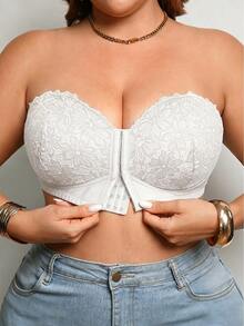 DesireSculpt Plus Size Black Non-Wired Sexy Lace Front Closure Push-Up Bra, 1pc - White - View 4