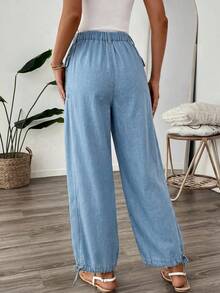SHEIN LUNE Jeans Jogger Casuales Diarios con Bolsillo de Solapa para Mujer - Azul - Ver 2