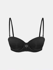 SHEIN 1件装女士纯色钢圈文胸 - 黑色 - 查看 1