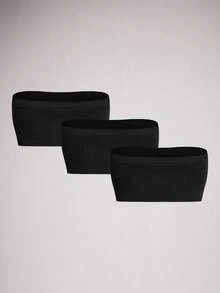 SHAPORA 3pcs/Set Women Simple Solid Color Seamless Bandeau Bra Sets For Everyday Wear CASUAL - Black - View 2