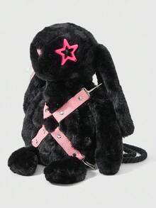 ROMWE Grunge Punk Mochila de moda linda y creativa con forma de rabbit negro para mujeres - Negro - Ver 2