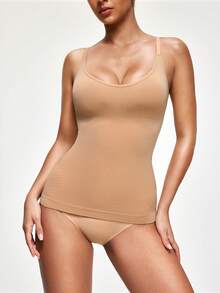 SHAPORA 1pc Apricot Seamless Comfortable Minimalist Women Slimming Camisole - Apricot - View 2