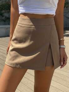 DAZY Women's Solid Color Side Slit Skorts Summer - Khaki - View 8