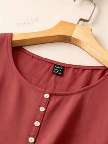 EMERY ROSE Women's Casual Solid Color Round Neck Tank Top For New Year Clothes - Red - View 3