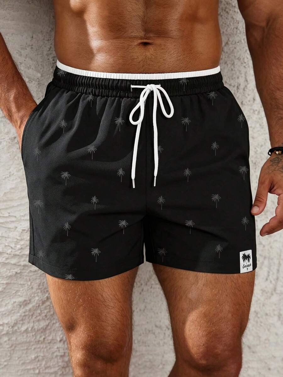 Palasendo Pantalones cortos de playa con cordón y bolsillo para hombres - Negro - Ver 1