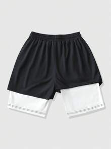 ROMWE MEN Anime Men's 2 In 1 Dragon Print Sports Basketball Shorts, Suitable For Daily Wear In Spring And Summer - Black - View 2