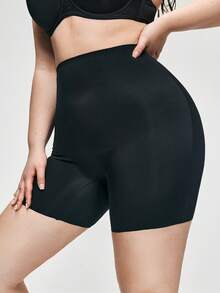 SHAPORA Plusstorlek Dam Enfärgade Höga Midjor Casual Mångsidiga Vardagskläder Shaping Shorts - Svart - Visa 4