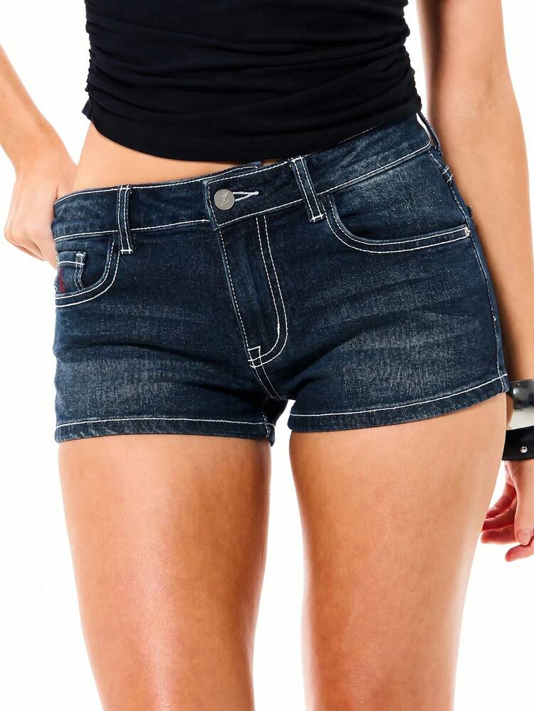 BABYPHAT Stretch Denim Shorts With Contrast Topstitch Detail And Logo Embroidery On Back Pockets
