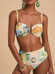 Travachic Women's Vintage Italian Style Printed Pattern Two Pieces Swimsuit Set, Suitable For Outings, Beach Vacations, Cruise Parties, Chic - Multicolor - View 8