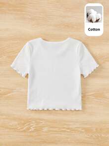 SHEIN LMoss Kids 女童針織素色方領修身休閒T恤 - 白色 - 查看 2
