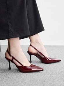 CUCCOO BIZCHIC 優雅簡約大方 時尚百搭休閒通勤女款後空高跟鞋 - 酒紅色, - 查看 6