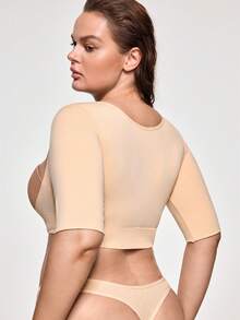SHAPORA Bustier de manga corta con botones frontales y unicolor elástico para dar forma, talla grande - Beis - Ver 3