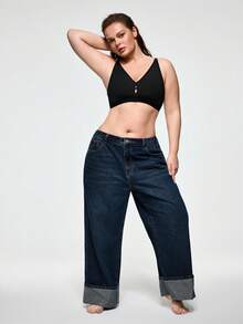 SHAPORA 1pc Women's Plus Size Seamless Adjustable Strap Bra - Black - View 3