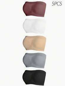 SHAPORA 5pcs/Set Women's Solid Color Fitted Breathable Lingerie Bras - Multicolor - View 3