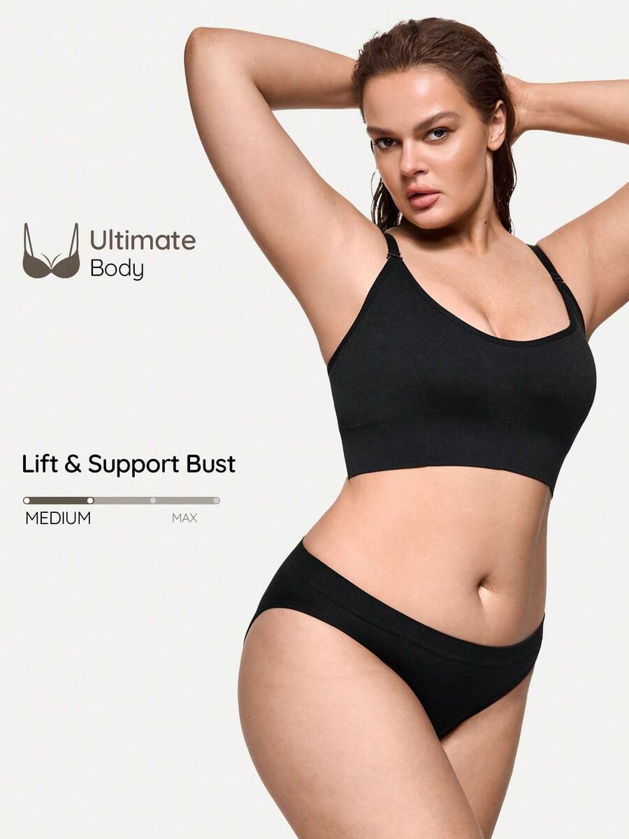 SHEIN Damen Große Größen 2026 Bestseller-Set aus nahtlosem, minimalistischem, einfarbigem, modischem, bequemem, hochwertigem und tragbarem Material - Schwarz - Übersicht 1