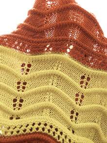 EGENSIO Men's Colorblock Crew Neck Short Sleeve Hollow Knit Top Golf Pastal Vintage - Burnt Orange - View 6