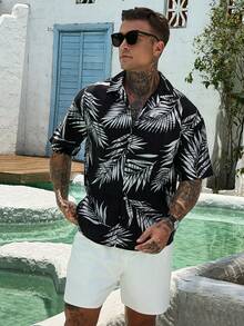 DAZY Men's Long Sleeve Top And Shorts Beach Outfit, Floral All-Over Print Vacation Summer - Multicolor - View 3