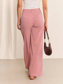lacRébo Pantalones de pierna ancha de cintura media con estampado de cuadros rojos, ajuste relajado, estilo chic diario de verano - Rojo - Ver 2