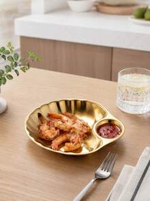 Muroi Mono 1 pieza/2PCS Plato de aperitivos de acero inoxidable con forma de concha con compartimento de salsa integrado, bandeja de servir dividida con borde ondulado para papas fritas, dumplings y aperitivos, perfecto para uso diario en el hogar y restaurante, excelente regalo de inauguración de casa - Multicolor - Ver 12